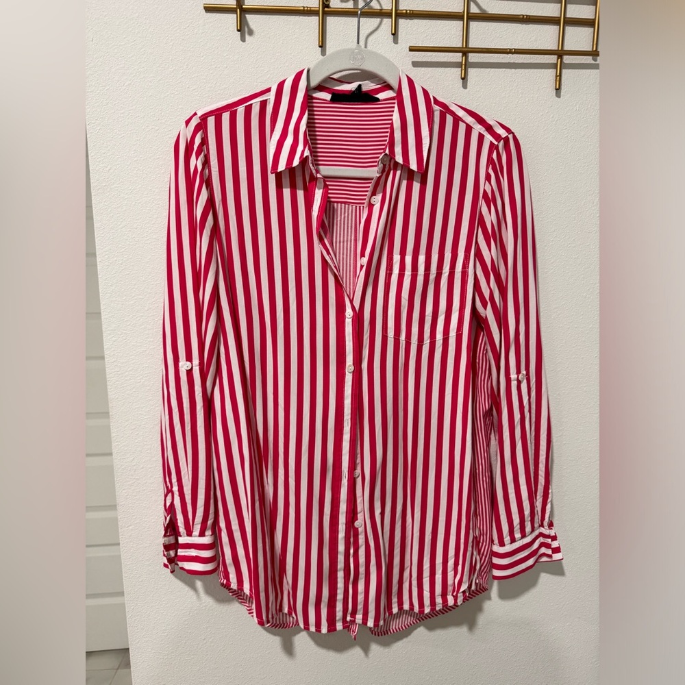 Jane and Denlancey, size small - medium , women’s pink and white button down